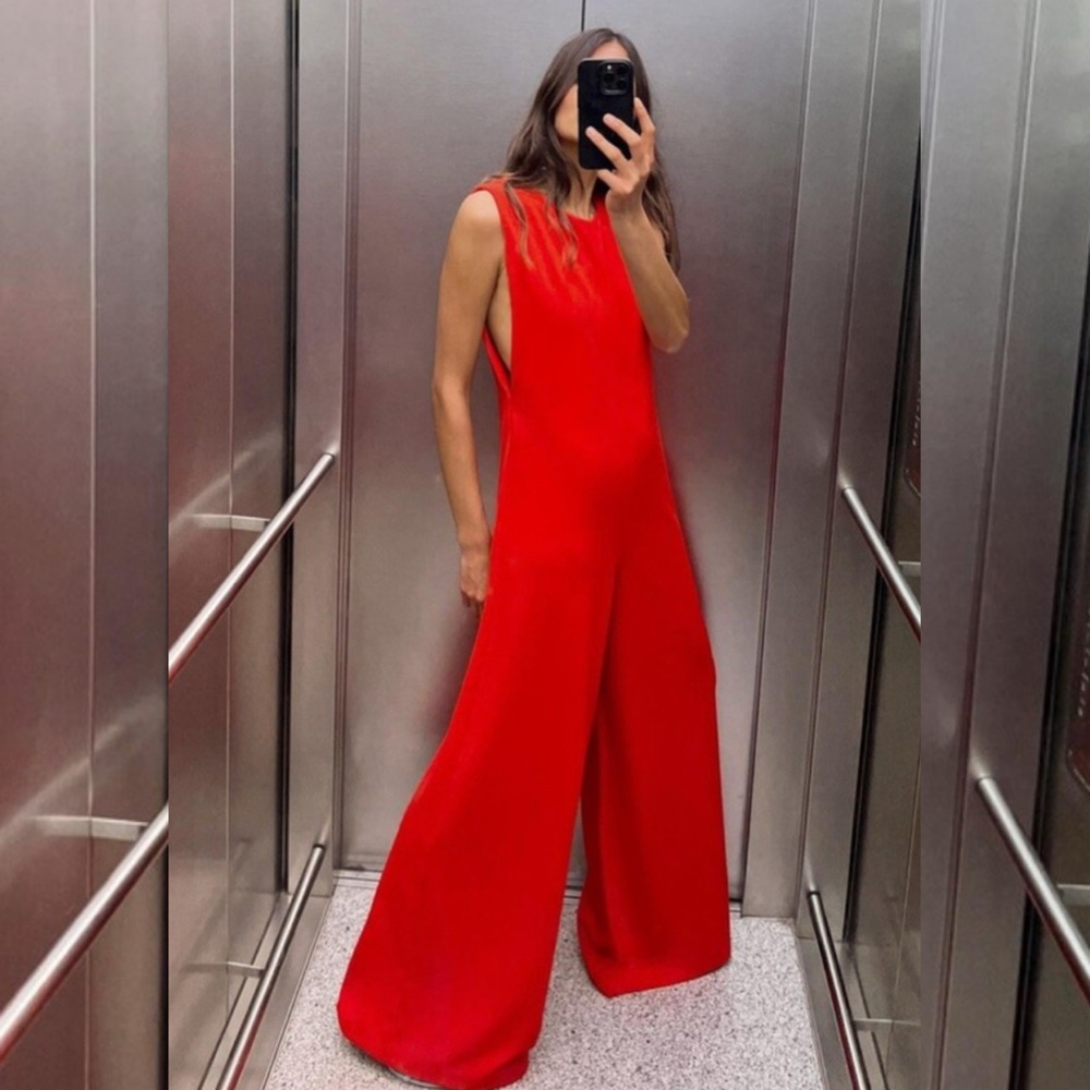 Zara Red Sleeveless Jumpsuit